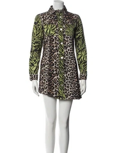 Pre-owned Ganni Animal Print Mini Dress In Green