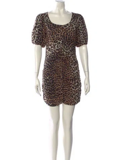 Pre-owned Ganni Animal Print Mini Dress In Multi