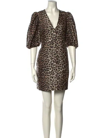 Pre-owned Ganni Animal Print Mini Dress In Multi