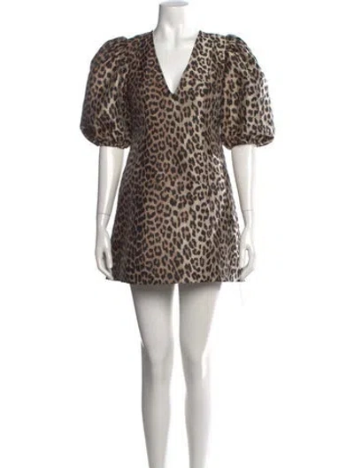 Pre-owned Ganni Animal Print Mini Dress In Multi