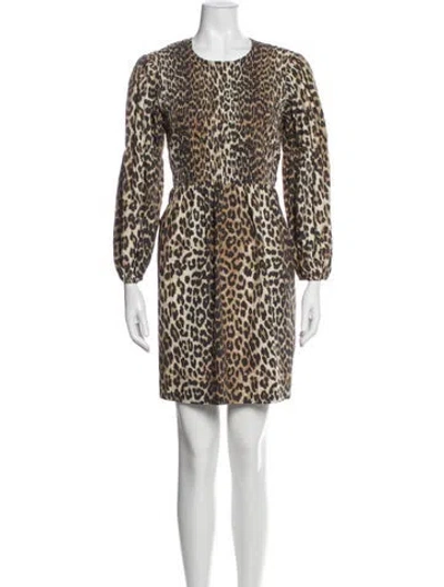 Pre-owned Ganni Animal Print Mini Dress In Multi