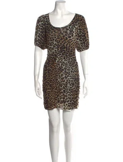 Pre-owned Ganni Animal Print Mini Dress In Neutral