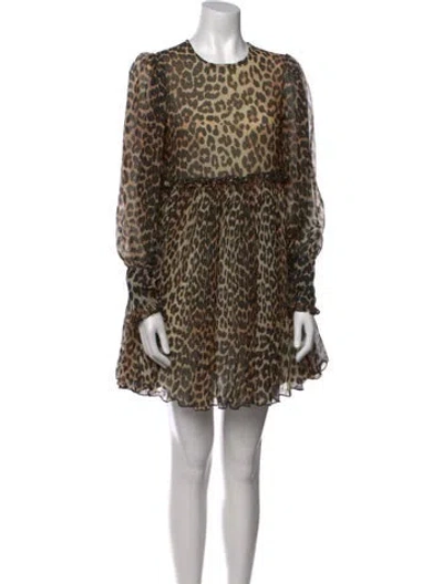 Pre-owned Ganni Animal Print Mini Dress In Neutral
