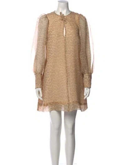 Pre-owned Ganni Animal Print Mini Dress In Neutral