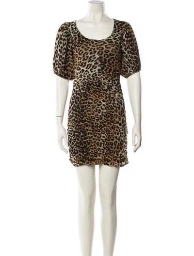 Pre-owned Ganni Animal Print Mini Dress In Neutral