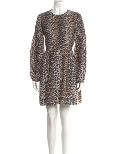 Pre-owned Ganni Animal Print Mini Dress In Neutral