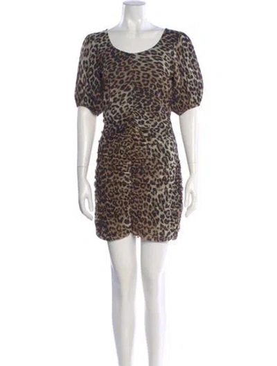 Pre-owned Ganni Animal Print Mini Dress In Neutral