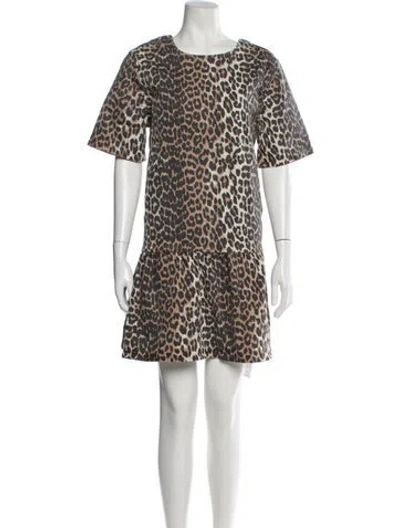 Pre-owned Ganni Animal Print Mini Dress In Neutral