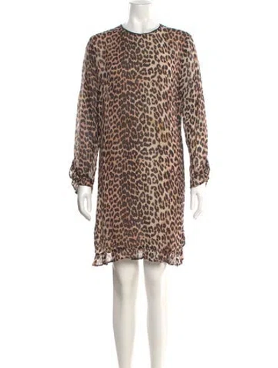 Pre-owned Ganni Animal Print Mini Dress In Neutral