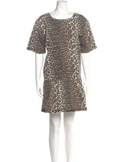 Pre-owned Ganni Animal Print Mini Dress In Neutral