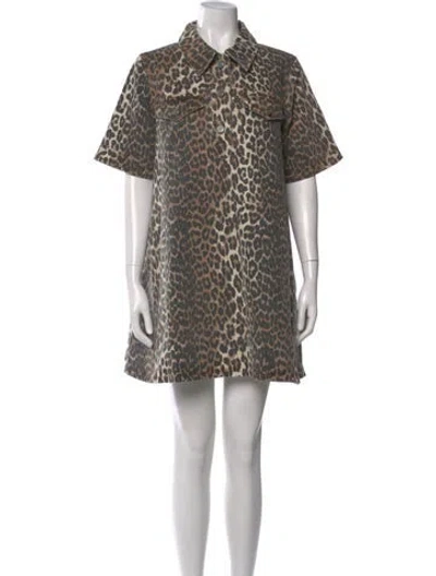 Pre-owned Ganni Animal Print Mini Dress In Neutral