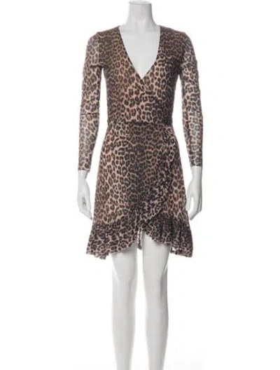 Pre-owned Ganni Animal Print Mini Dress In Neutral