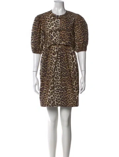 Pre-owned Ganni Animal Print Mini Dress In Neutral