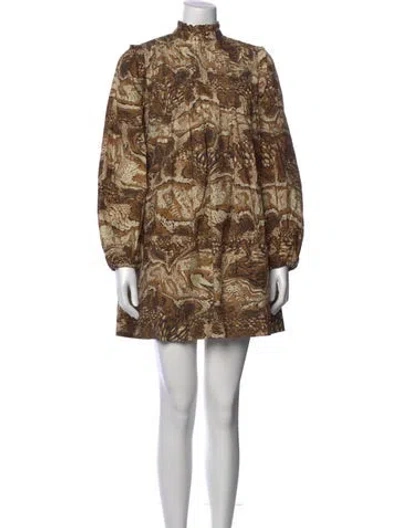 Pre-owned Ganni Animal Print Mini Dress In Neutral