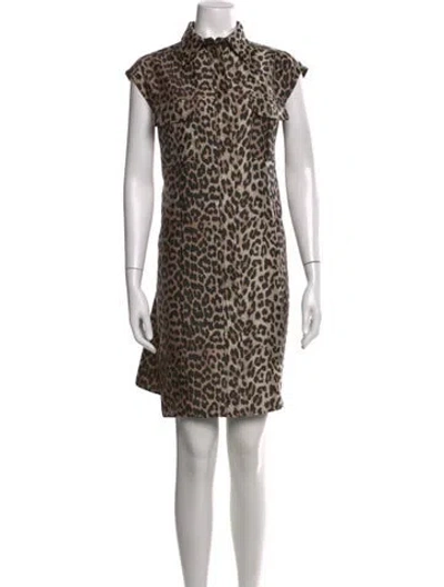 Pre-owned Ganni Animal Print Mini Dress In Neutral