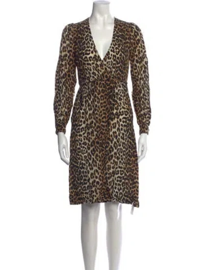 Pre-owned Ganni Animal Print Mini Dress In Neutrals
