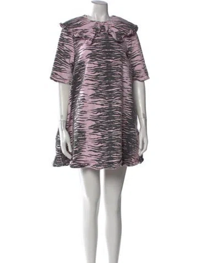 Pre-owned Ganni Animal Print Mini Dress In Pink