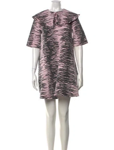Pre-owned Ganni Animal Print Mini Dress In Pink