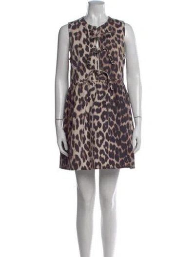 Pre-owned Ganni Animal Print Mini Dress W/ Tags In Brown