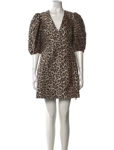 Pre-owned Ganni Animal Print Mini Dress W/ Tags In Multi