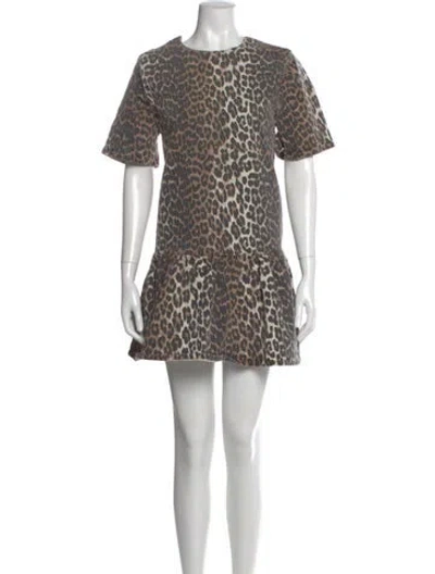 Pre-owned Ganni Animal Print Mini Dress W/ Tags In Neutral