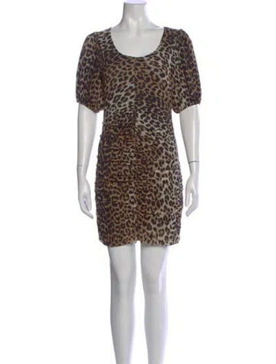 Pre-owned Ganni Animal Print Mini Dress W/ Tags In Neutral