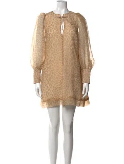 Pre-owned Ganni Animal Print Mini Dress W/ Tags In Neutral