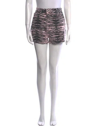 Pre-owned Ganni Animal Print Mini Shorts In Black