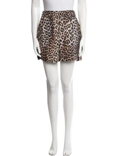 Pre-owned Ganni Animal Print Mini Shorts In Brown