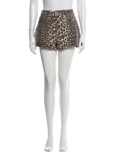 Pre-owned Ganni Animal Print Mini Shorts In Neutral