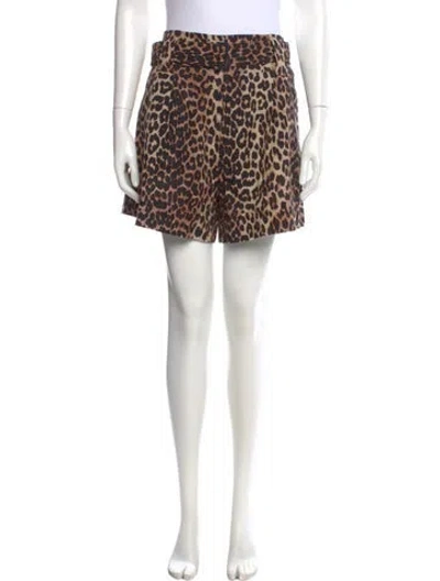 Pre-owned Ganni Animal Print Mini Shorts In Neutral