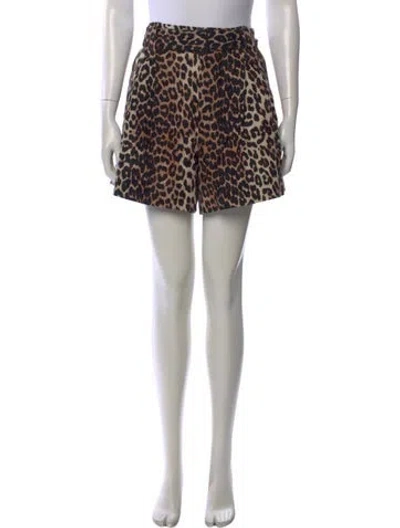 Pre-owned Ganni Animal Print Mini Shorts In Neutral