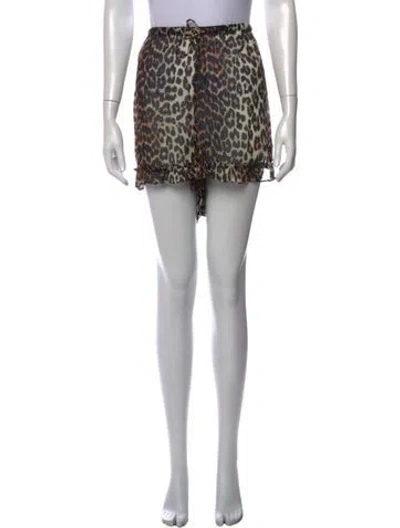 Pre-owned Ganni Animal Print Mini Shorts In Neutrals