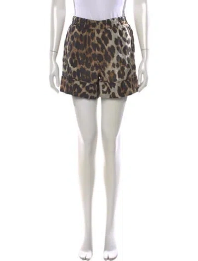 Pre-owned Ganni Animal Print Mini Shorts In Neutrals