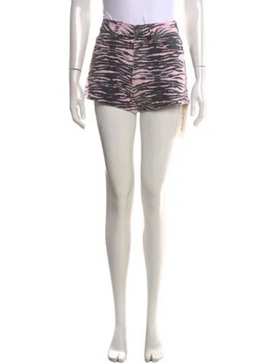 Pre-owned Ganni Animal Print Mini Shorts In Pink