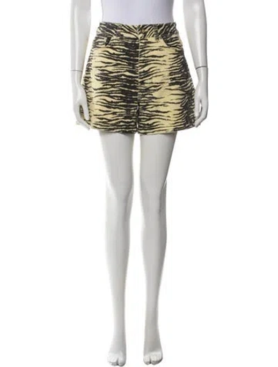 Pre-owned Ganni Animal Print Mini Shorts In Yellow