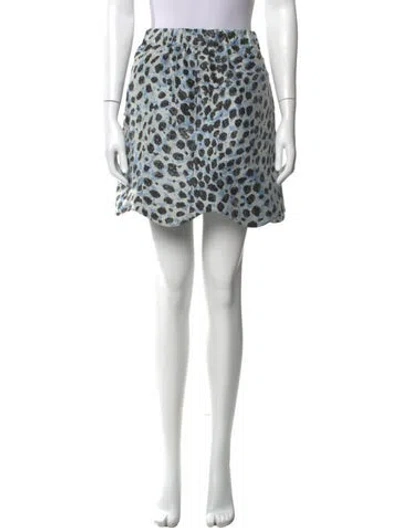 Pre-owned Ganni Animal Print Mini Skirt In Blue