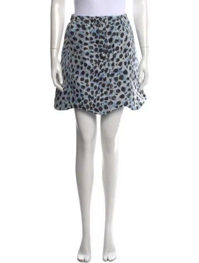 Pre-owned Ganni Animal Print Mini Skirt In Blue