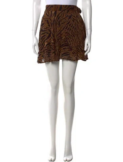 Pre-owned Ganni Animal Print Mini Skirt In Brown