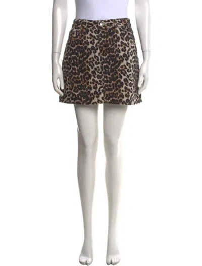 Pre-owned Ganni Animal Print Mini Skirt In Brown