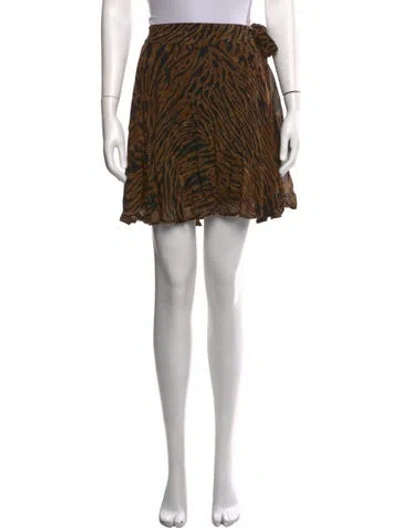 Pre-owned Ganni Animal Print Mini Skirt In Brown