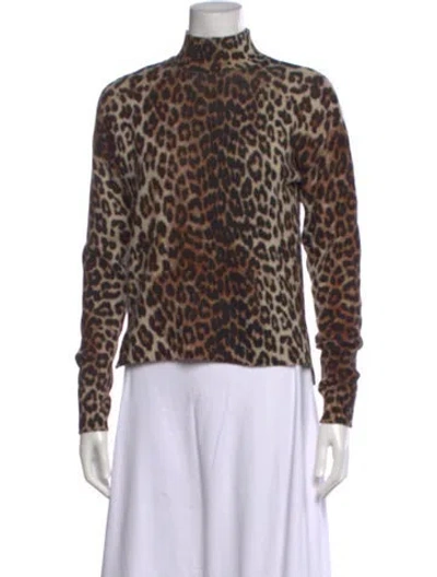 Pre-owned Ganni Animal Print Mock Neck Sweater In Multi