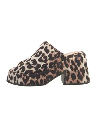 Pre-owned Ganni Animal Print Mules In Neutral