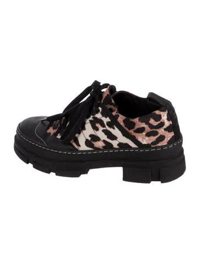 Pre-owned Ganni Animal Print Oxfords In Black