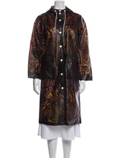 Pre-owned Ganni Animal Print Peacoat In Brown