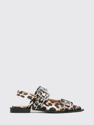 Ganni Animal Print Recycled Polyester Slingback Ballerina Flats In Black