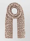 Ganni Animal Print Scarf Soft Texture In Brown