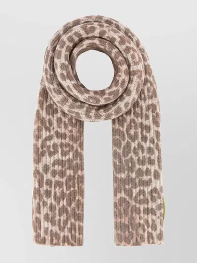Ganni Animal Print Scarf Soft Texture In Brown