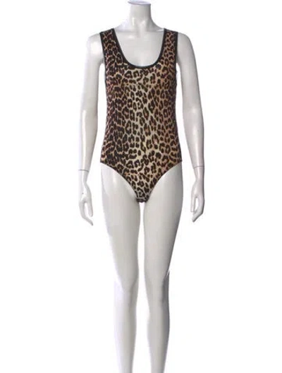 Pre-owned Ganni Animal Print Scoop Neck Bodysuit W/ Tags In Multicolor