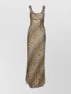 Ganni Animal Print Scoop Neckline Floor-length Dress In Brown